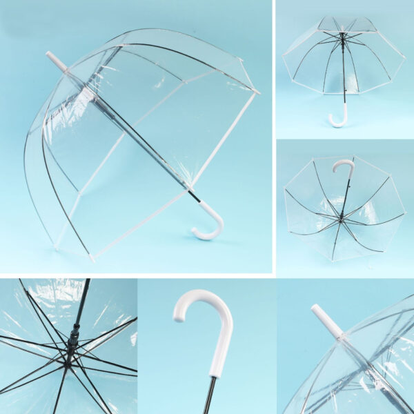 custom cheap clear bubble umbrella with white piping in bulk 46" - Image 3