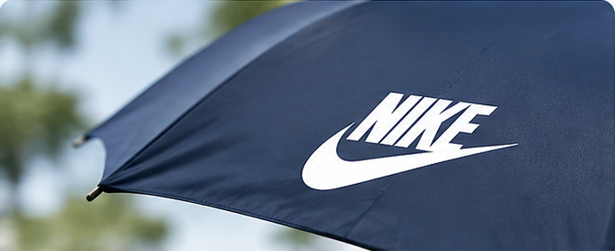 Navy umbrella canopy with white Nike logo